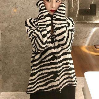 Zebra Patterned Woolen Button-up Cardigan As Shown In Figure - One Size