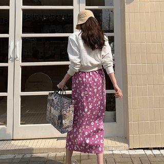 Slit-front Long Floral Skirt