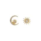 Non-matching Alloy Rhinestone Moon & Star Earring 1 Pair - Gold - One Size
