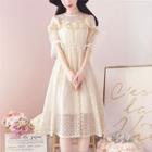 Elbow Puff-sleeve Lace A-line Dress