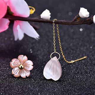 925 Sterling Silver Non-matching Flower & Petal Dangle Earring