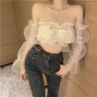 Bell-sleeve Off-shoulder Mesh Top