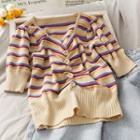 Ruched Striped Crop Knit Top Almond - One Size