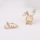 Asymmetrical Rhinestone Rabbit & Carrot Earring 1 Pair - 925silver Earrings - Gold - One Size