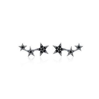 Sterling Silver Simple Fashion Star Stud Earrings With Black Cubic Zirconia Silver - One Size