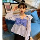 Mock Two-piece Checked Blouse Blue - One Size