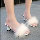 Furry Block Heel Slide Sandals