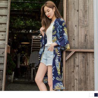 Bell Sleeve Print Long Cardigan