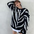 Zebra Print Knit Sweater Black - One Size