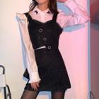 Bow Detail Shirt / Lace Trim Glitter Camisole Top / Mini A-line Skirt / Set