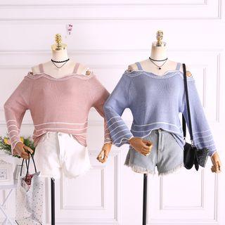 Off-shoulder Lightweight Loose-fit Knit Cardigan