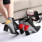 Block-heel Contrast Panel Ankle Boots