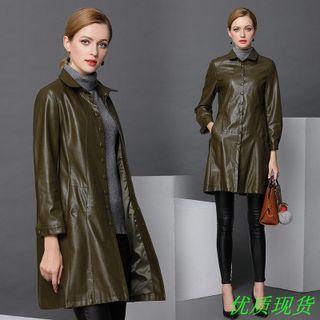 Genuine-leather Button Coat