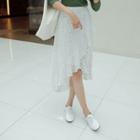 Band-waist Asymmetric-hem Polka-dot Long Skirt