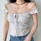Cropped Floral Lace-up Top