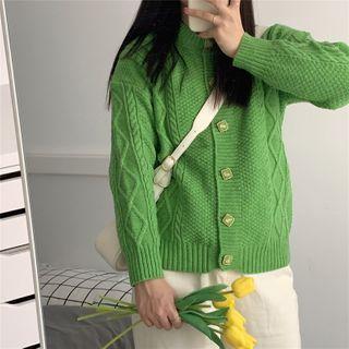 Cable Knit Long-sleeve Cardigan Green - One Size