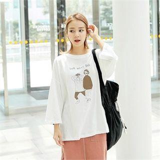 Drop-shoulder Lettering Printed T-shirt