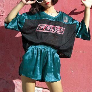 Set: Printed Elbow-sleeve T-shirt + Shorts