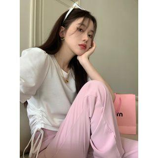 Puff-sleeve Drawstring Top / Dress Pants