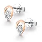 14k Bicolor Rose And White Gold Waterdrop Diamond-cut Earrings, Women Jewelry In Gift Box