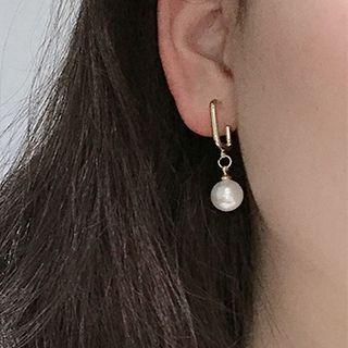 Faux Pearl Dangle Earring 0842 - Faux Pearl & Open Square - Gold - One Size