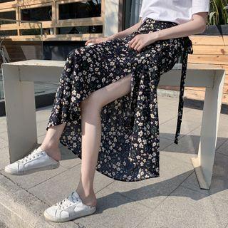 Floral Print Slit Chiffon Midi Skirt