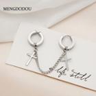 Cross Chained Alloy Cuff Earring E3626 - 1 Pc - Silver - One Size