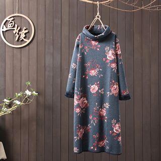 Mock Neck Floral Maxi Pullover Dress
