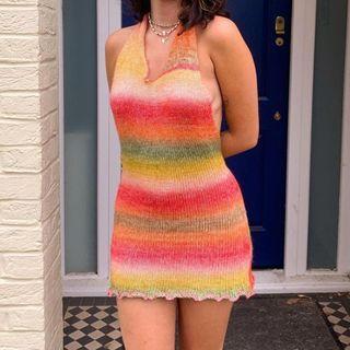 Sleeveless V-neck Striped Mini Dress