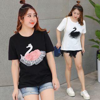 Swan Applique Short-sleeve T-shirt