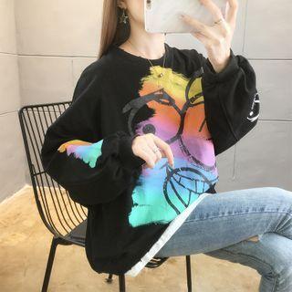 Mock Two-piece Long-sleeve Printed Sweatshirt