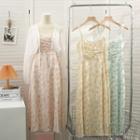 Lace-panel Ruched Sleeveless Midi Dress