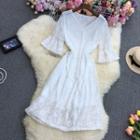 3/4-sleeve Lace Midi Shirt Dress