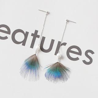 Feather Faux Pearl Drop Earring