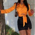 Crisscross Long-sleeve Tie-waist Shirt