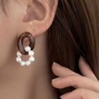Acetate Faux Pearl Dangle Earring Brown & White - One Size