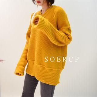 V-neck Plain Sweater Curcumin - One Size