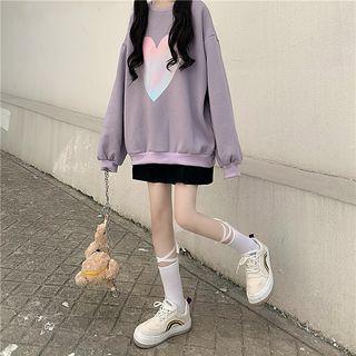 Heart Print Pullover Purple - One Size