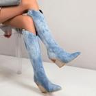 Chunky Heel Croc Grain Tall Boots