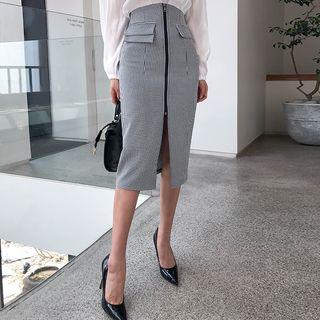 Zip-up Check Pencil Skirt