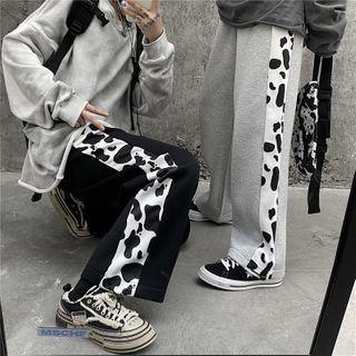 Cow Print Panel Wide-leg Pants