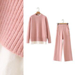 Set: Mock Two Piece Sweater + Wide Leg Pants
