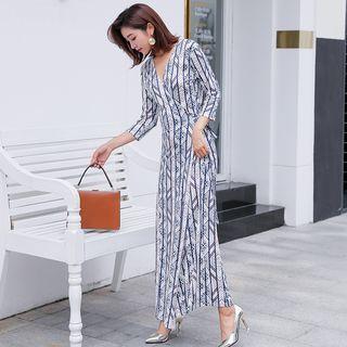 Patterned 3/4-sleeve Maxi Dress