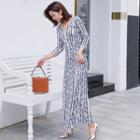 Patterned 3/4-sleeve Maxi Dress