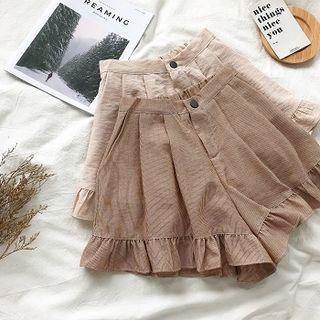 Ruffled-trim High-waist Wide-leg Shorts