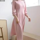 Puff-sleeve Pleated-waist Long Dress
