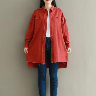 Fray-trim Deep-back Denim Long Jacket