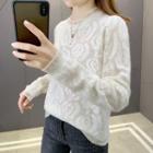 Long-sleeve Cut-out Lace Panel Printed Knit Sweater