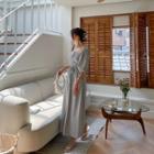 Puff-sleeve Button-up Long Dress