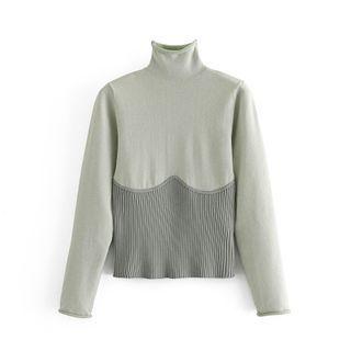 High-neck Panel Knit Top